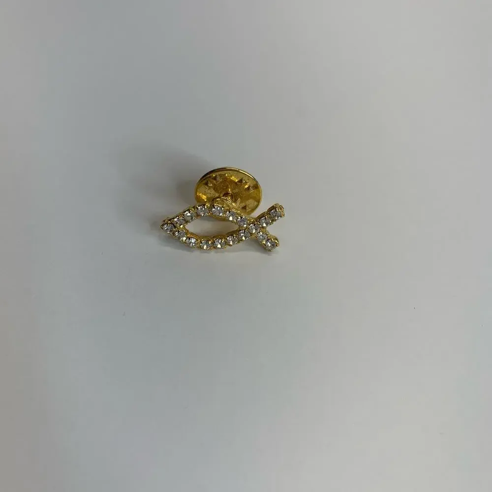 Gold Rhinestone Ichthys Fish Symbol Pin 7/8